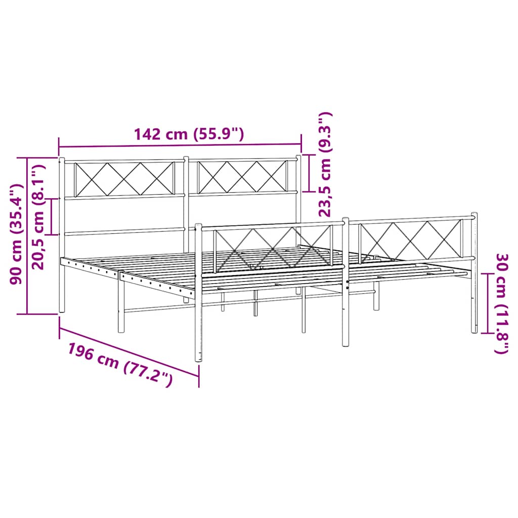 vidaXL Metalowa rama łóżka z wezgłowiem i zanóżkiem, biała, 135x190 cm