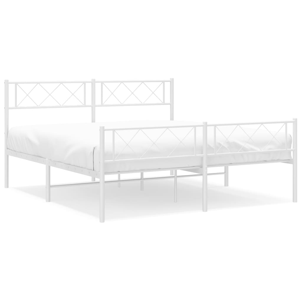 vidaXL Metalowa rama łóżka z wezgłowiem i zanóżkiem, biała, 140x190 cm