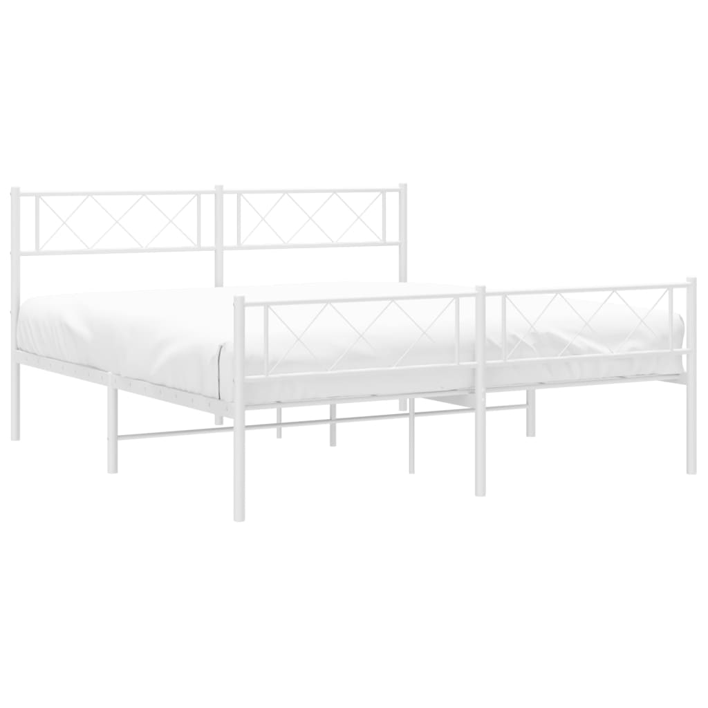 vidaXL Metalowa rama łóżka z wezgłowiem i zanóżkiem, biała, 140x190 cm