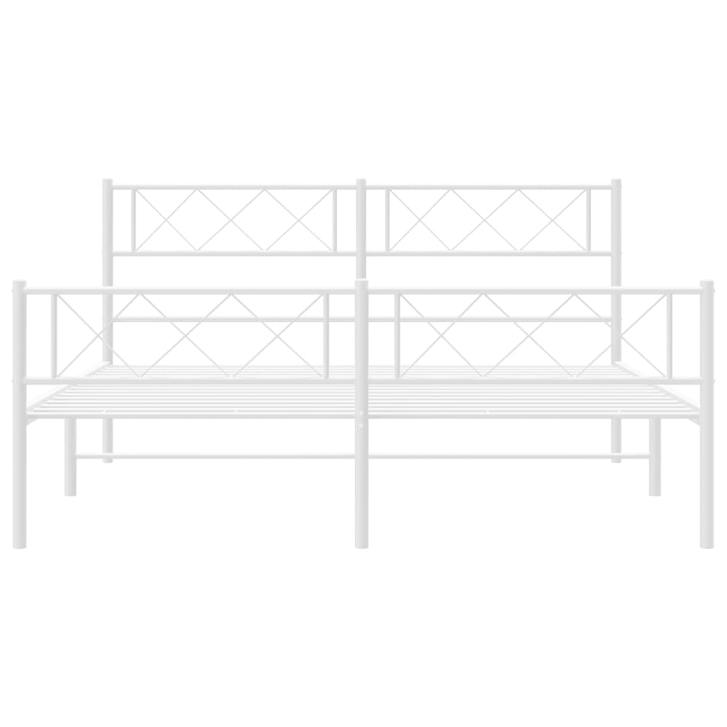 vidaXL Metalowa rama łóżka z wezgłowiem i zanóżkiem, biała, 140x190 cm