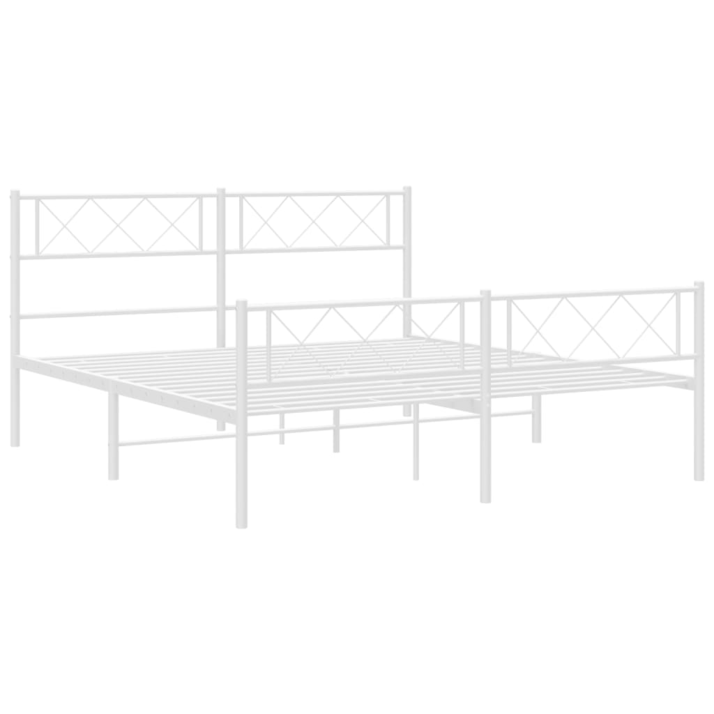 vidaXL Metalowa rama łóżka z wezgłowiem i zanóżkiem, biała, 140x190 cm