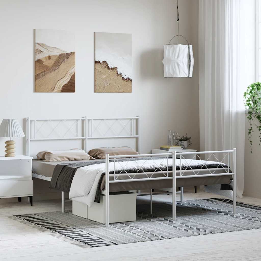 vidaXL Metalowa rama łóżka z wezgłowiem i zanóżkiem, biała, 150x200 cm