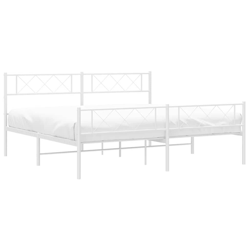 vidaXL Metalowa rama łóżka z wezgłowiem i zanóżkiem, biała, 183x213 cm