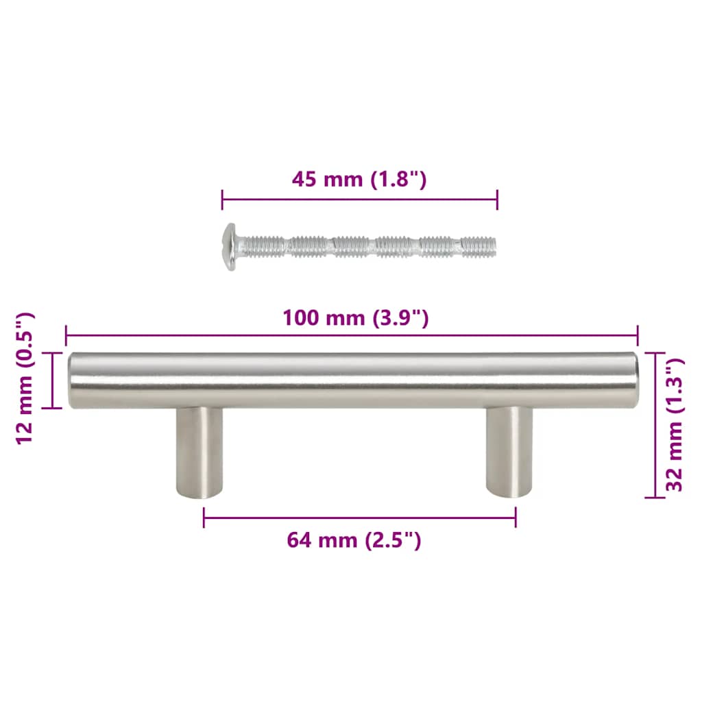 vidaXL Uchwyty do szafek, 10 szt., srebrne, 64 mm, stal nierdzewna