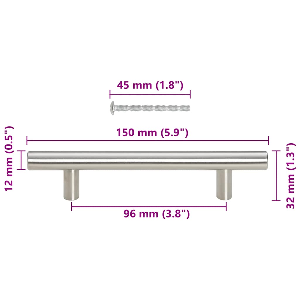 vidaXL Uchwyty do szafek, 10 szt., srebrne, 96 mm, stal nierdzewna
