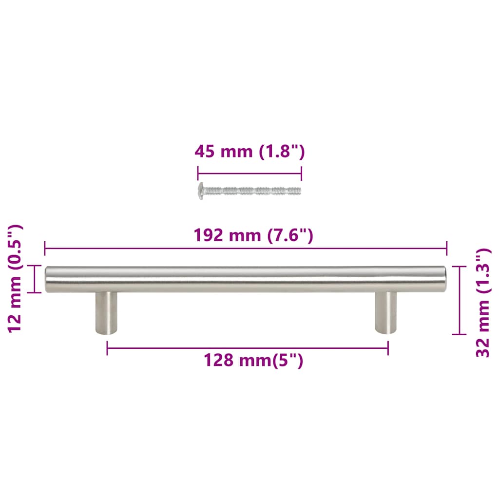 vidaXL Uchwyty do szafek, 10 szt., srebrne, 128 mm, stal nierdzewna