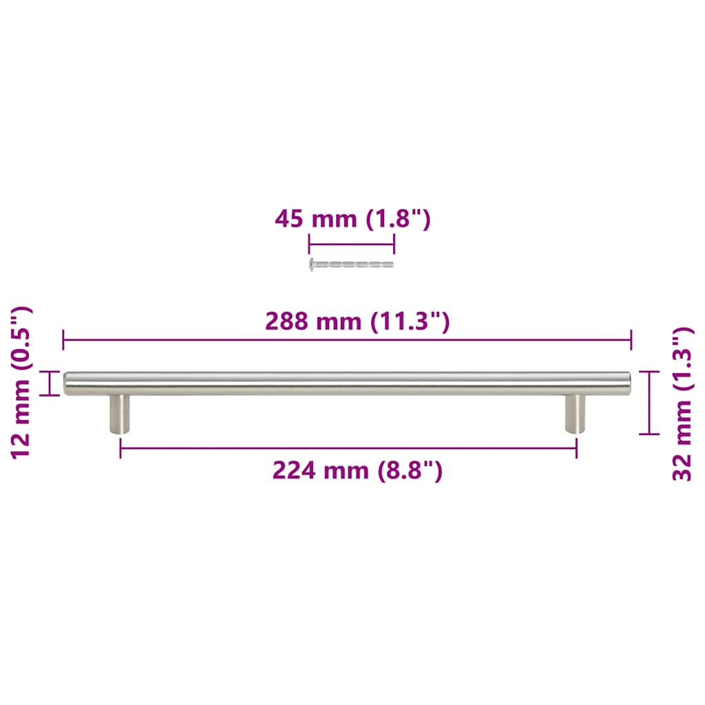 vidaXL Uchwyty do szafek, 5 szt., srebrne, 224 mm, stal nierdzewna