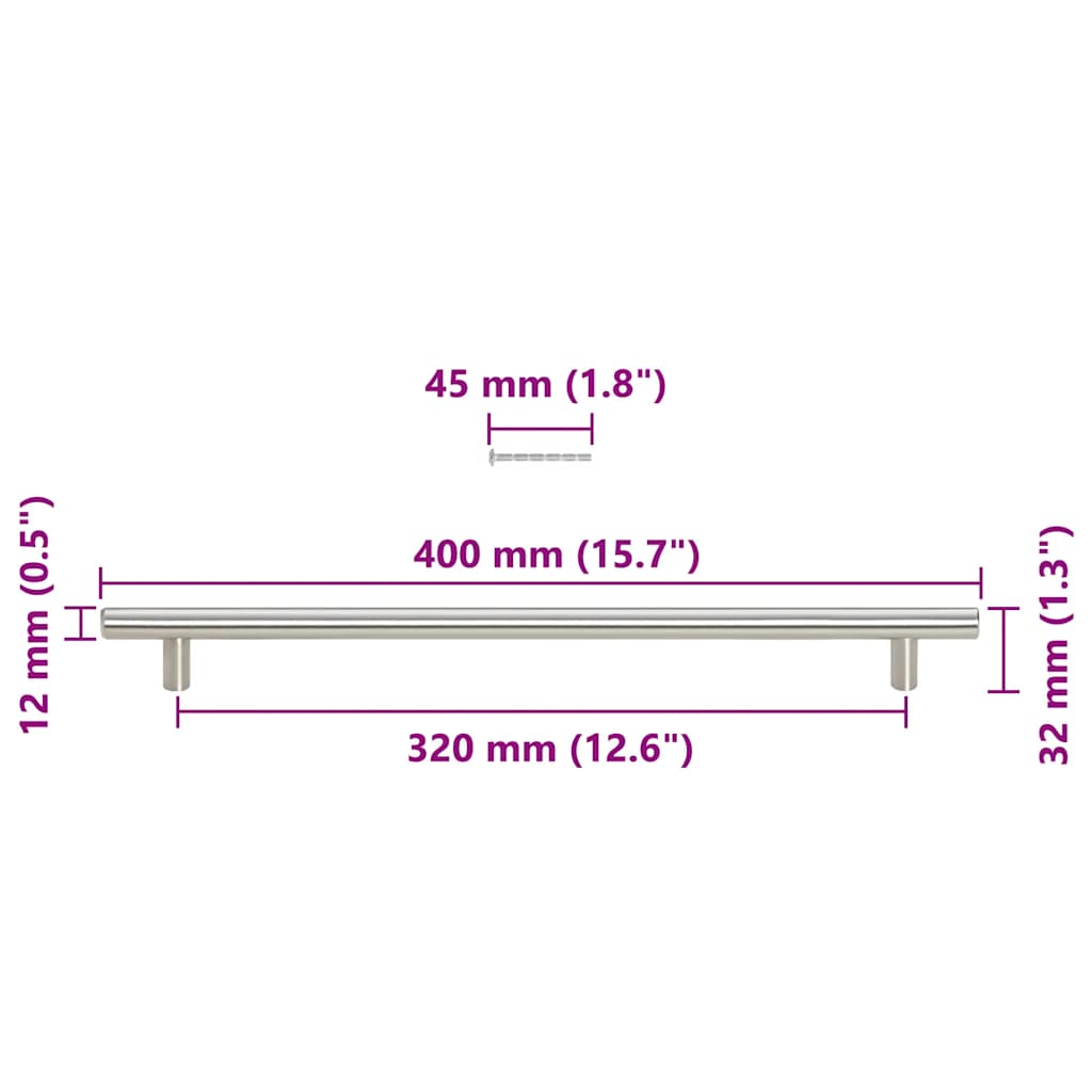 vidaXL Uchwyty do szafek, 5 szt., srebrne, 320 mm, stal nierdzewna