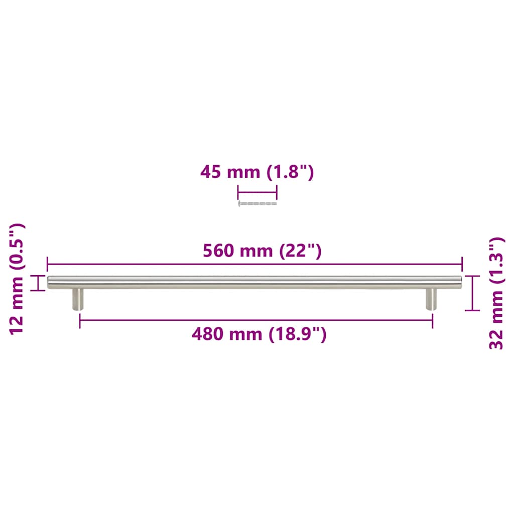 vidaXL Uchwyty do szafek, 5 szt., srebrne, 480 mm, stal nierdzewna