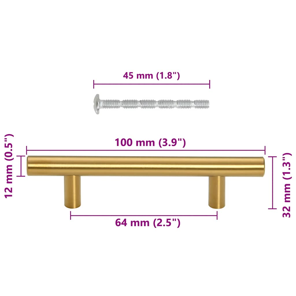 vidaXL Uchwyty do szafek, 10 szt., złote, 64 mm, stal nierdzewna