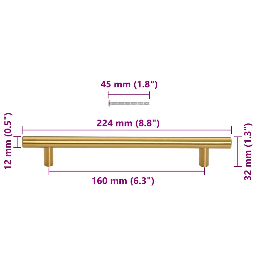 vidaXL Uchwyty do szafek, 10 szt., złote, 160 mm, stal nierdzewna