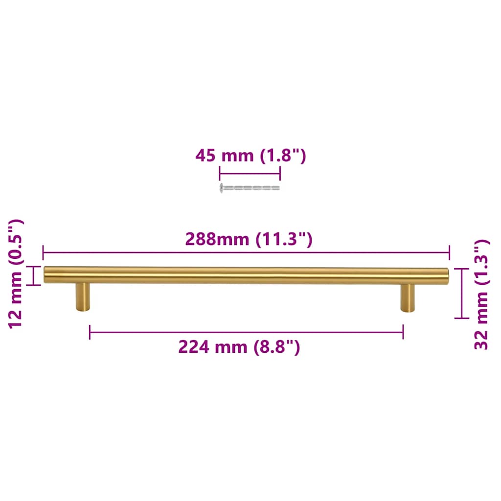 vidaXL Uchwyty do szafek, 5 szt., złote, 224 mm, stal nierdzewna
