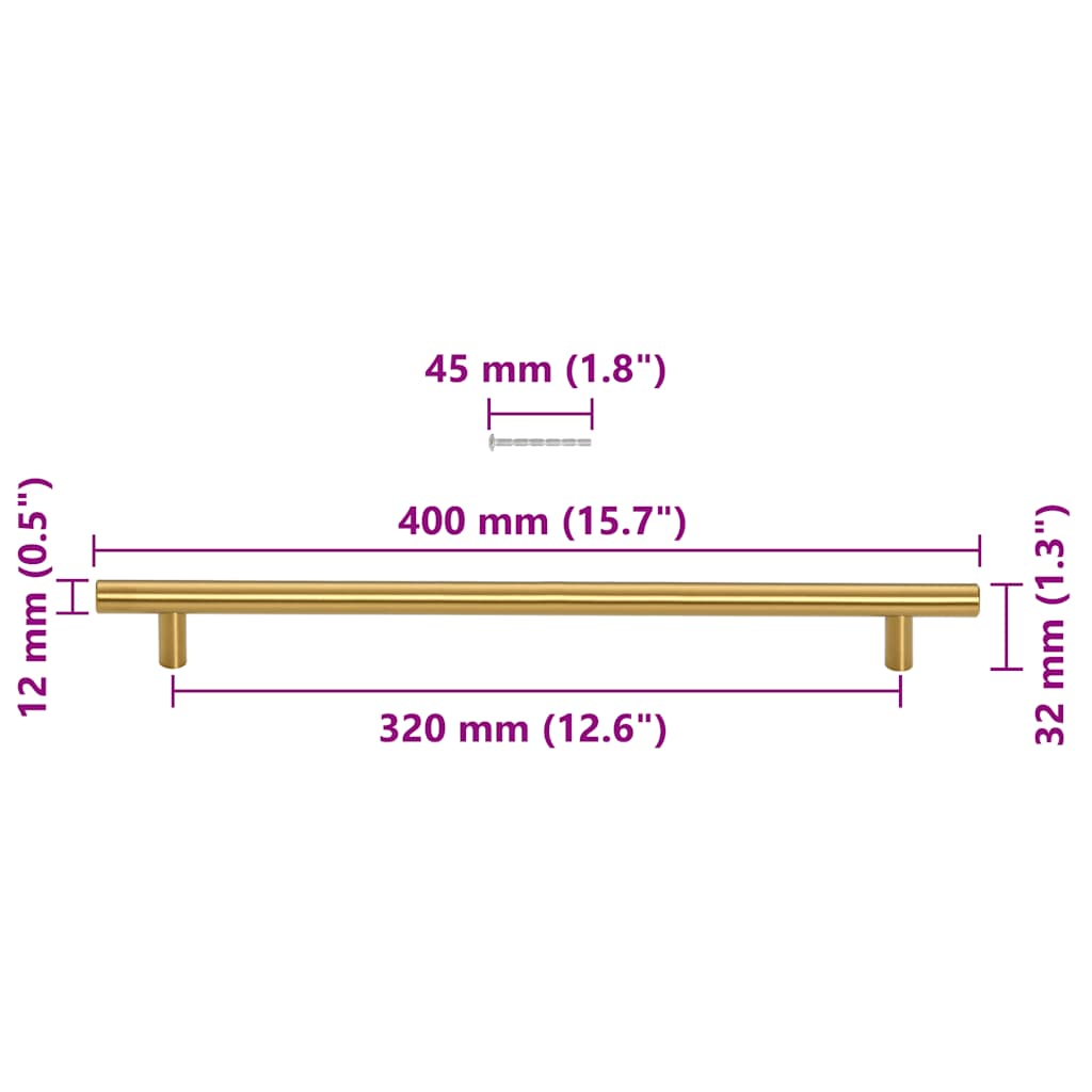 vidaXL Uchwyty do szafek, 5 szt., złote, 320 mm, stal nierdzewna