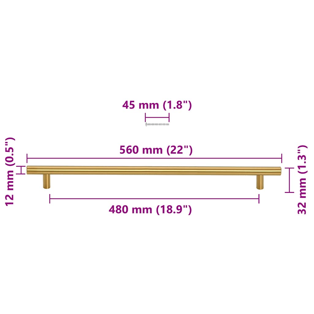 vidaXL Uchwyty do szafek, 5 szt., złote, 480 mm, stal nierdzewna