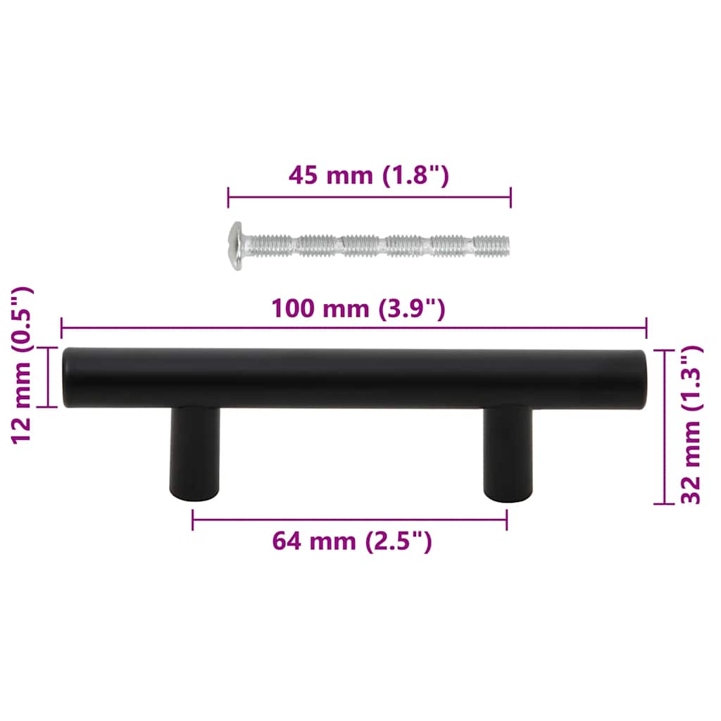 vidaXL Uchwyty do szafek, 10 szt., czarne, 64 mm, stal nierdzewna