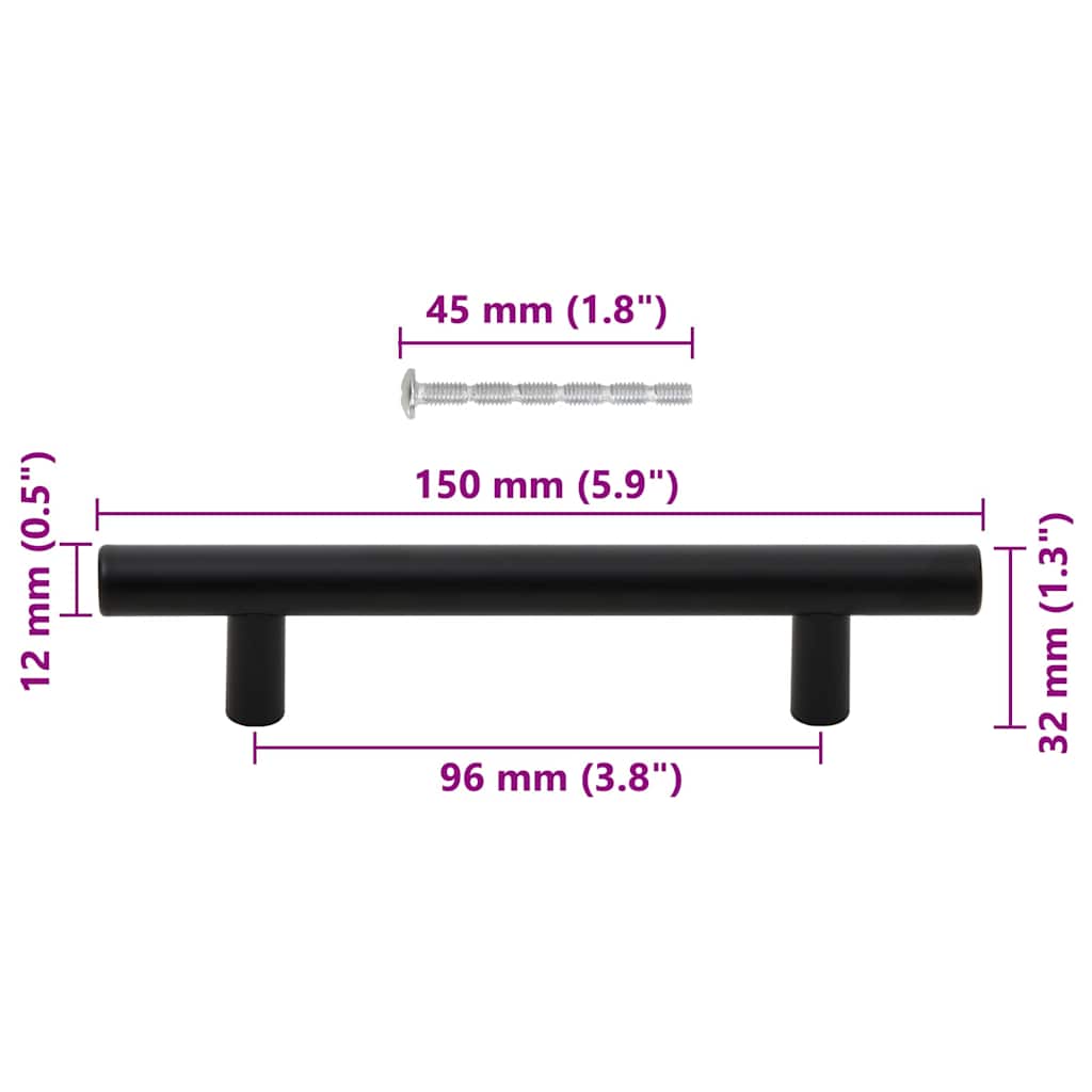 vidaXL Uchwyty do szafek, 10 szt., czarne, 96 mm, stal nierdzewna