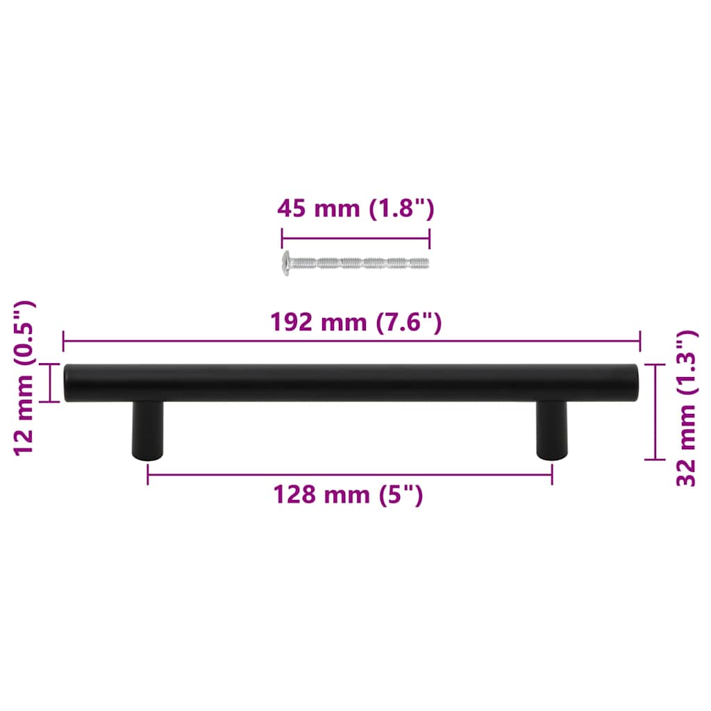 vidaXL Uchwyty do szafek, 10 szt., czarne, 128 mm, stal nierdzewna