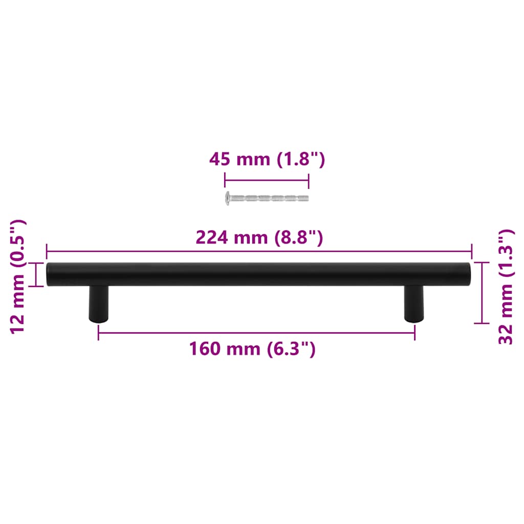 vidaXL Uchwyty do szafek, 10 szt., czarne, 160 mm, stal nierdzewna