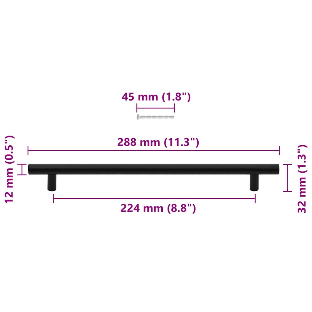 vidaXL Uchwyty do szafek, 5 szt., czarne, 224 mm, stal nierdzewna
