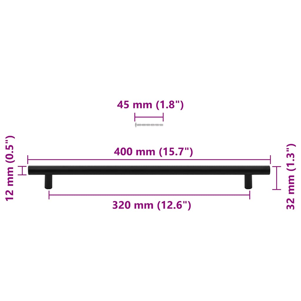 vidaXL Uchwyty do szafek, 5 szt., czarne, 320 mm, stal nierdzewna