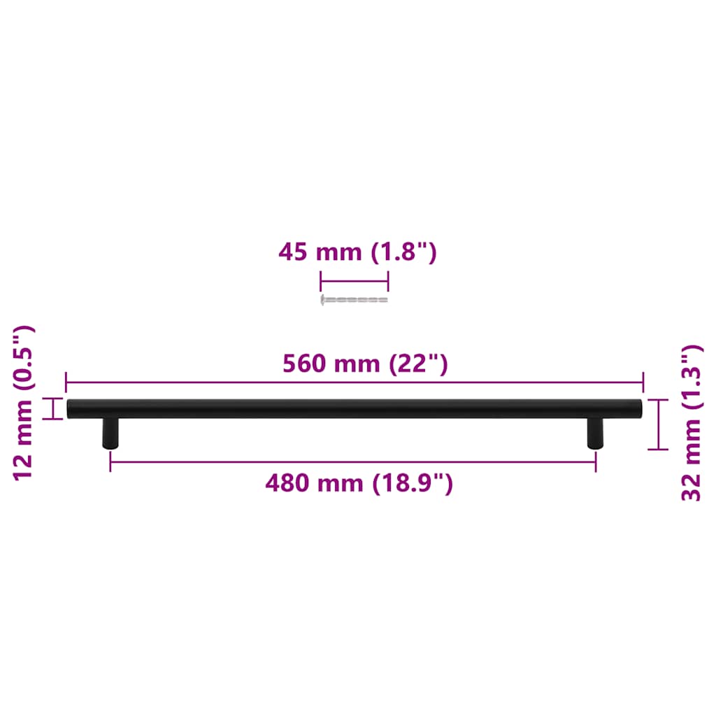 vidaXL Uchwyty do szafek, 5 szt., czarne, 480 mm, stal nierdzewna