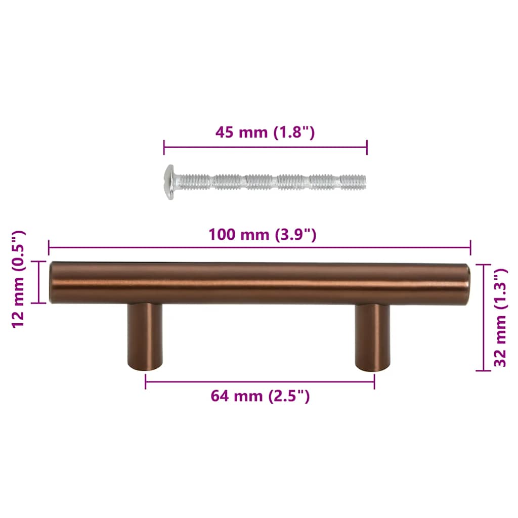 vidaXL Uchwyty do szafek, 10 szt., brąz, 64 mm, stal nierdzewna