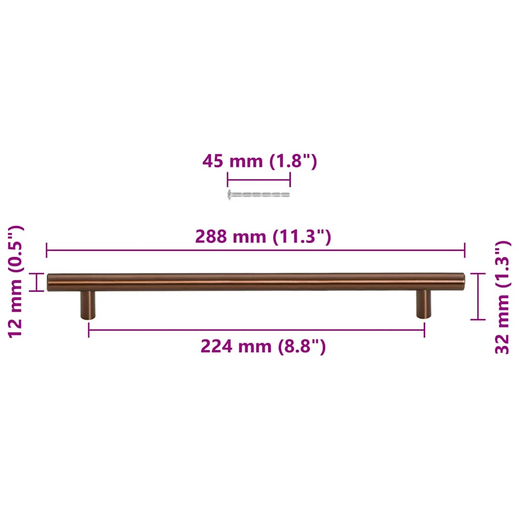 vidaXL Uchwyty do szafek, 5 szt., brąz, 224 mm, stal nierdzewna