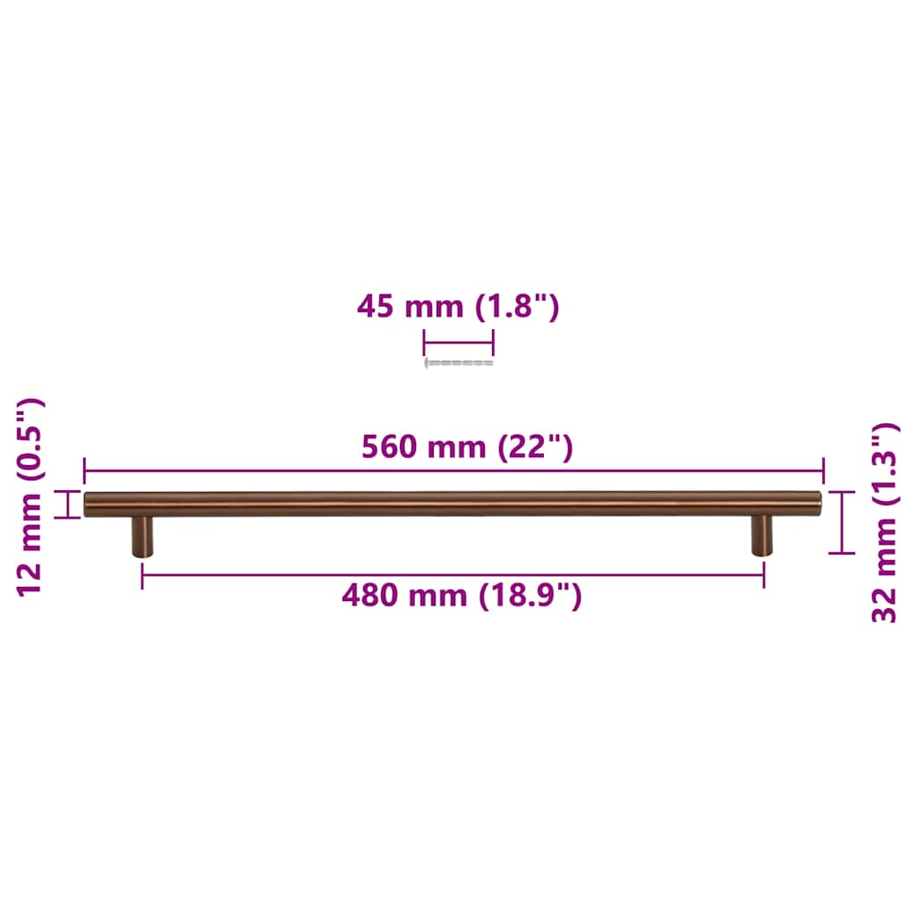vidaXL Uchwyty do szafek, 5 szt., brąz, 480 mm, stal nierdzewna