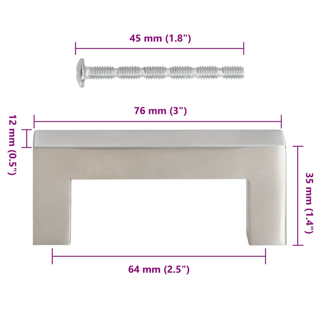 vidaXL Uchwyty do szafek, 10 szt., srebrne, 64 mm, stal nierdzewna