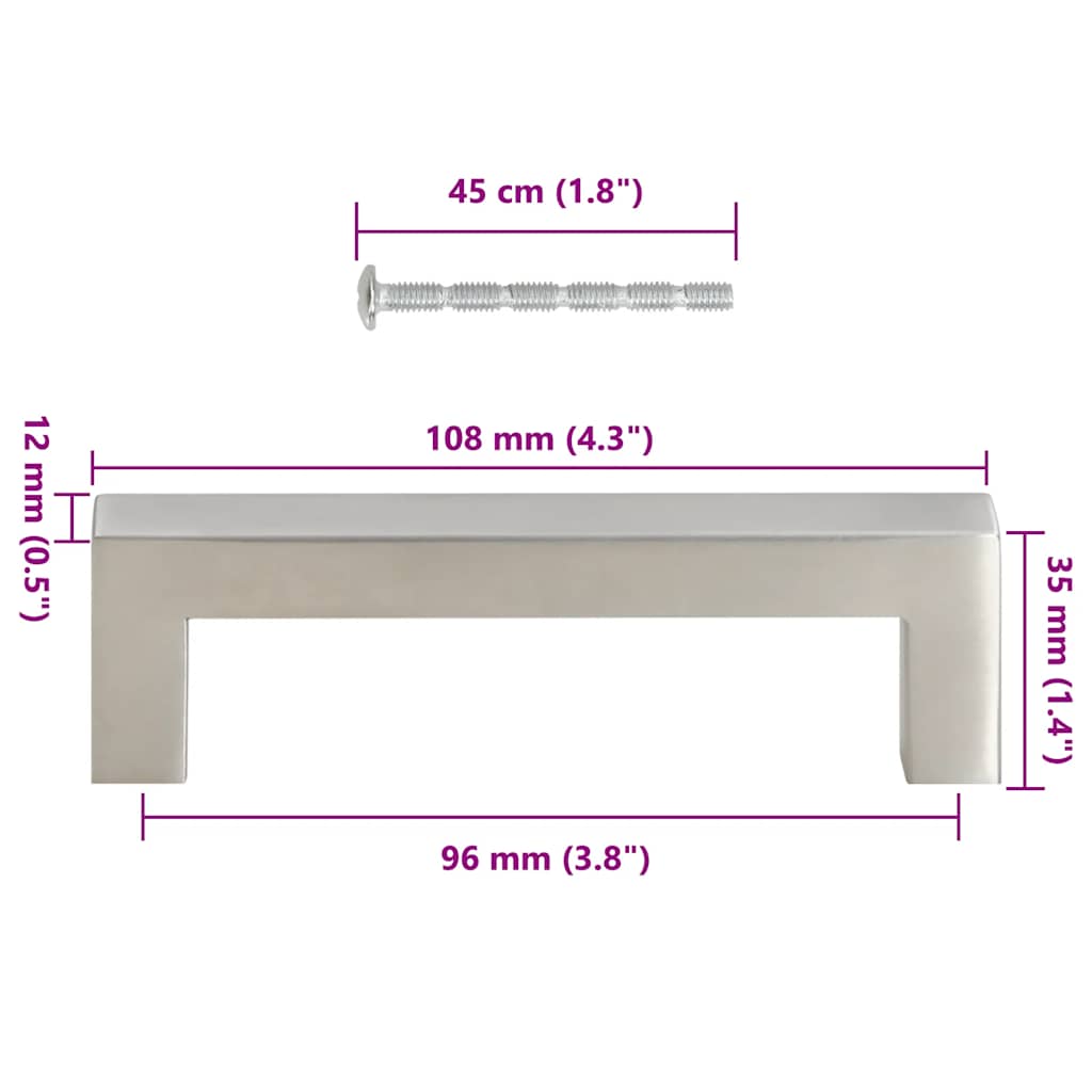 vidaXL Uchwyty do szafek, 10 szt., srebrne, 96 mm, stal nierdzewna