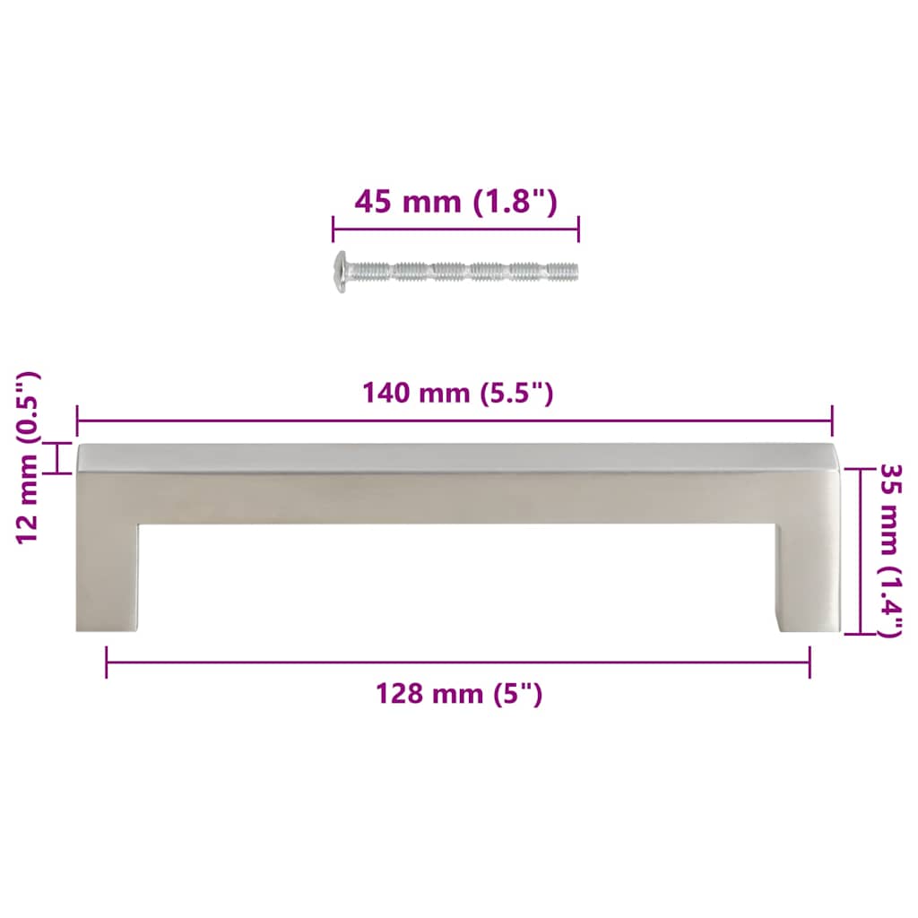 vidaXL Uchwyty do szafek, 10 szt., srebrne, 128 mm, stal nierdzewna