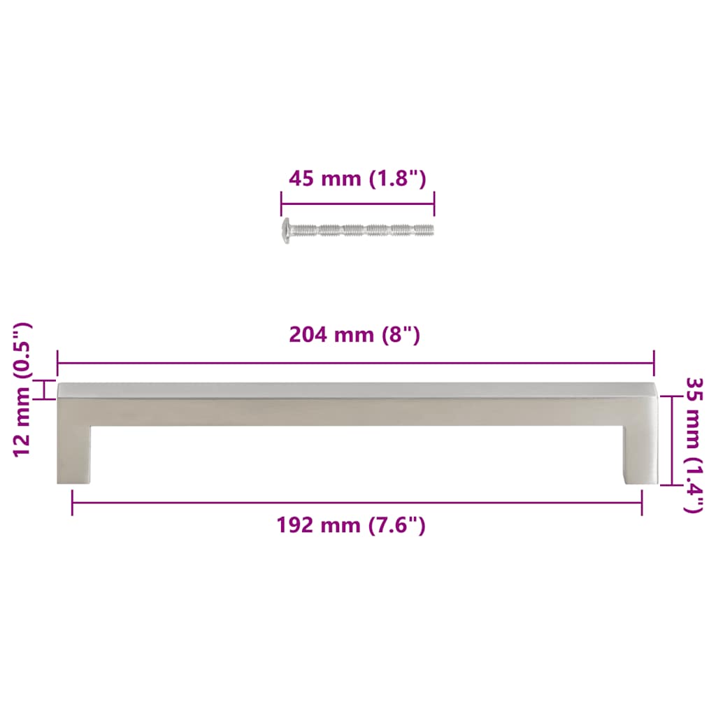 vidaXL Uchwyty do szafek, 5 szt., srebrne, 192 mm, stal nierdzewna