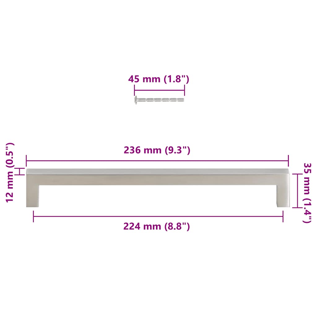 vidaXL Uchwyty do szafek, 5 szt., srebrne, 224 mm, stal nierdzewna
