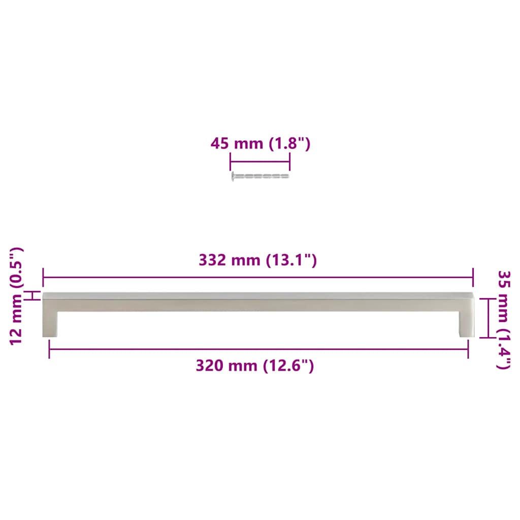 vidaXL Uchwyty do szafek, 5 szt., srebrne, 320 mm, stal nierdzewna