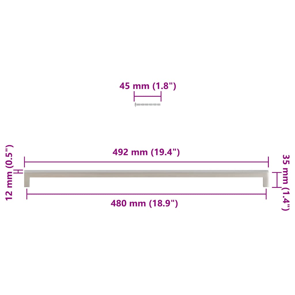 vidaXL Uchwyty do szafek, 5 szt., srebrne, 480 mm, stal nierdzewna