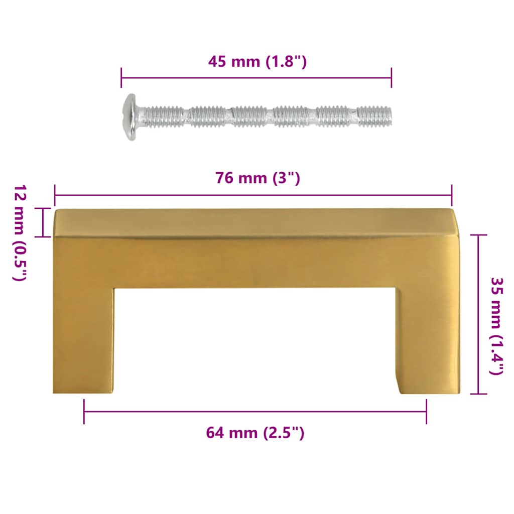 vidaXL Uchwyty do szafek, 10 szt., złote, 64 mm, stal nierdzewna