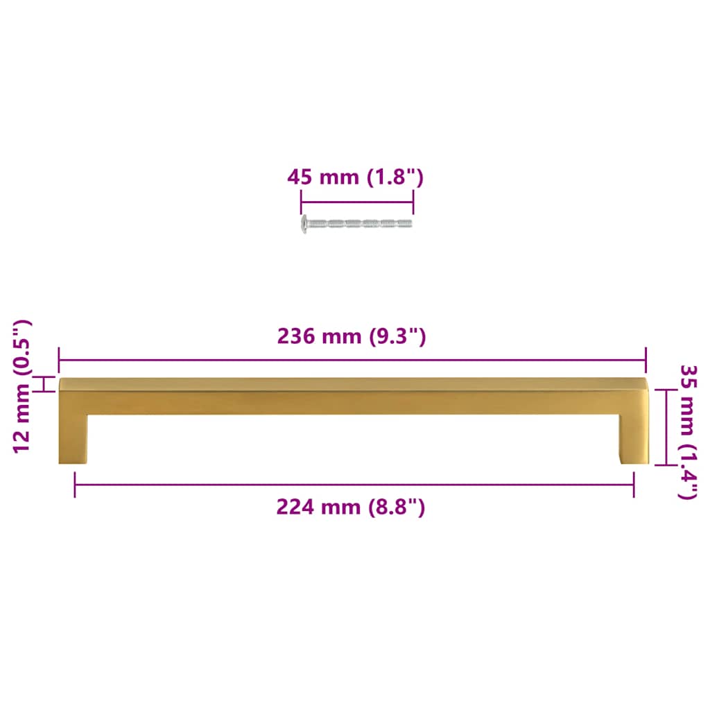 vidaXL Uchwyty do szafek, 5 szt., złote, 224 mm, stal nierdzewna