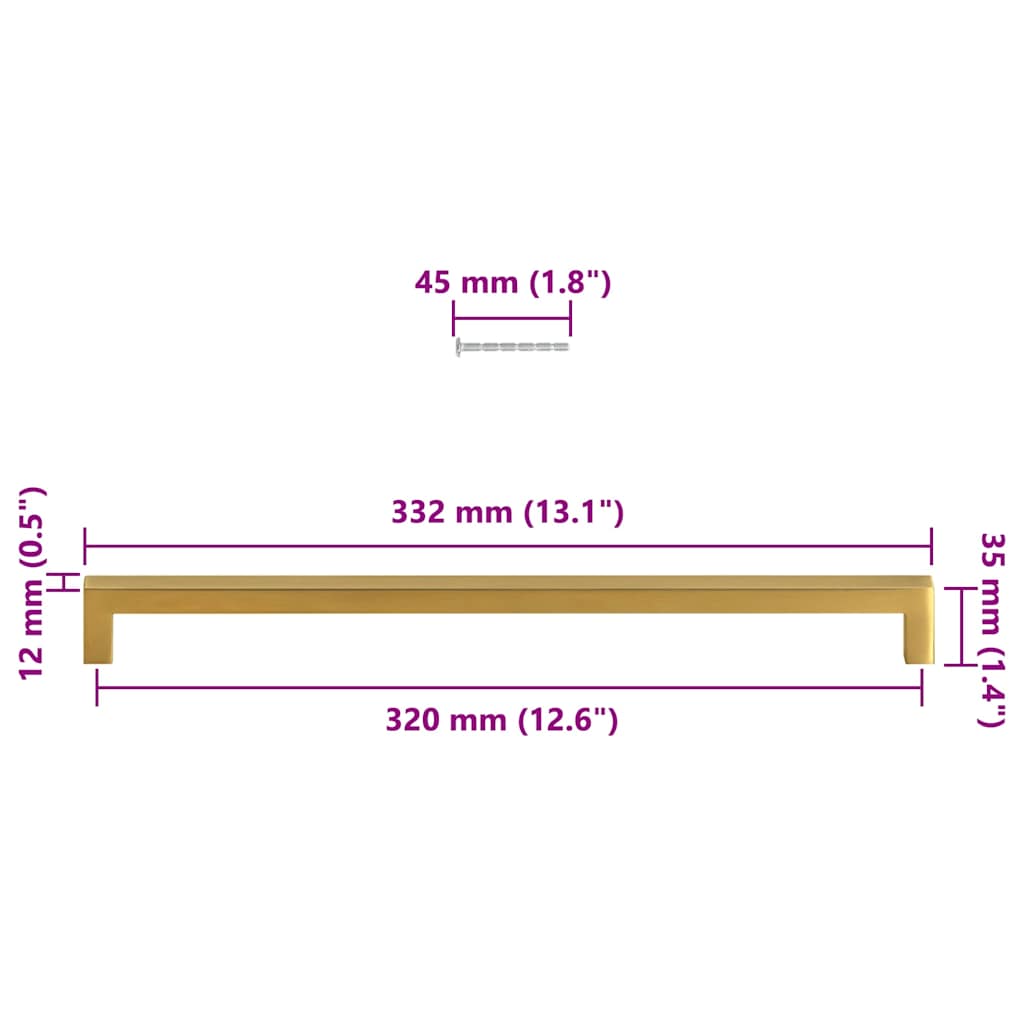 vidaXL Uchwyty do szafek, 5 szt., złote, 320 mm, stal nierdzewna
