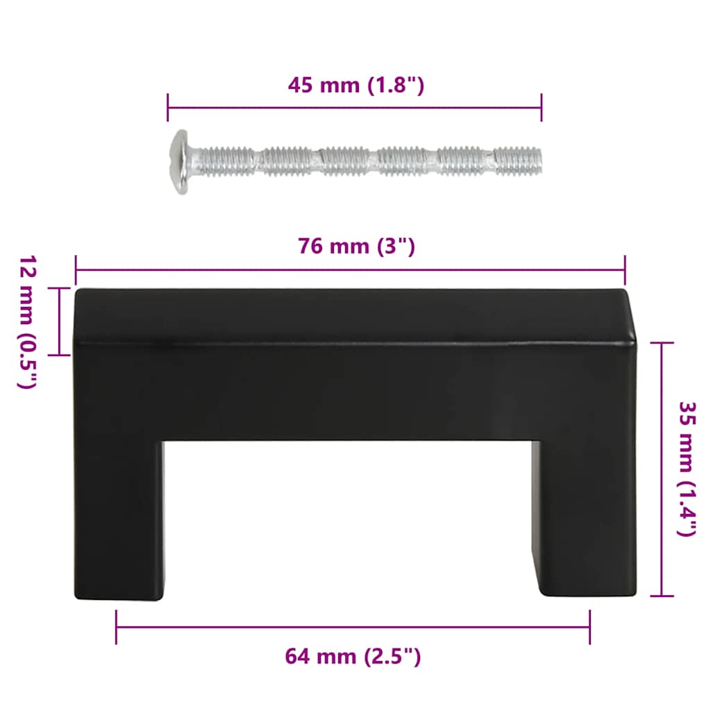 vidaXL Uchwyty do szafek, 10 szt., czarne, 64 mm, stal nierdzewna
