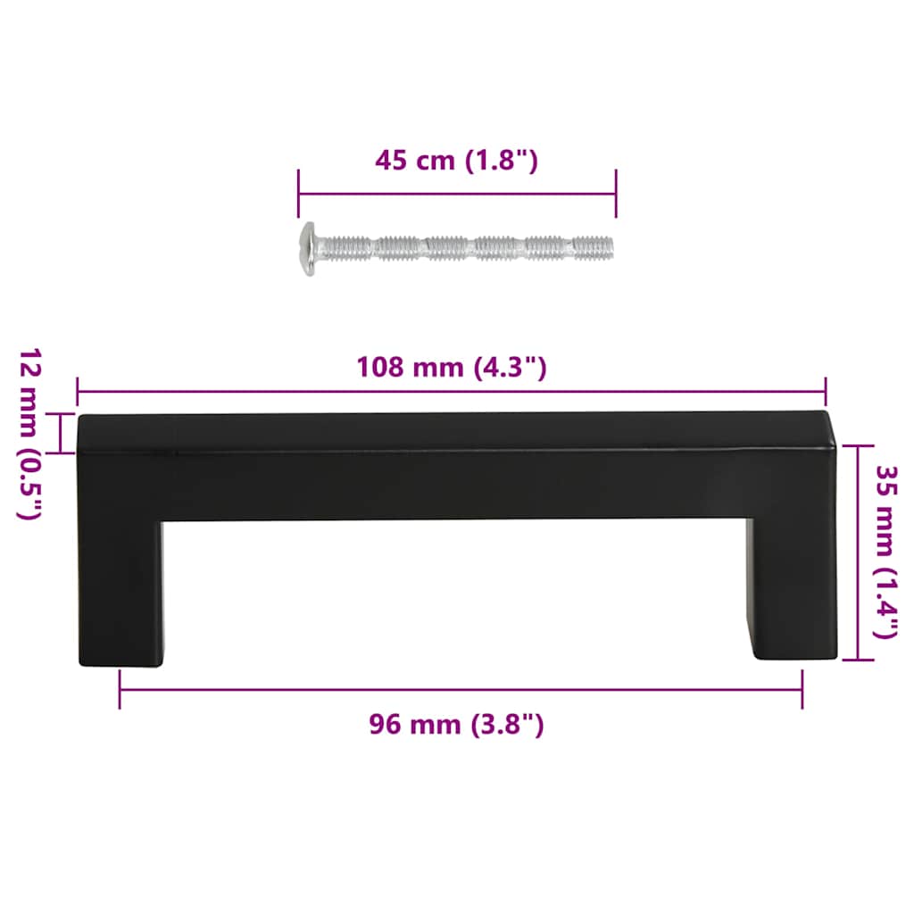 vidaXL Uchwyty do szafek, 10 szt., czarne, 96 mm, stal nierdzewna