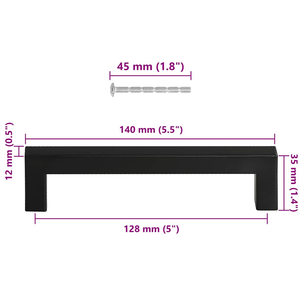 vidaXL Uchwyty do szafek, 10 szt., czarne, 128 mm, stal nierdzewna