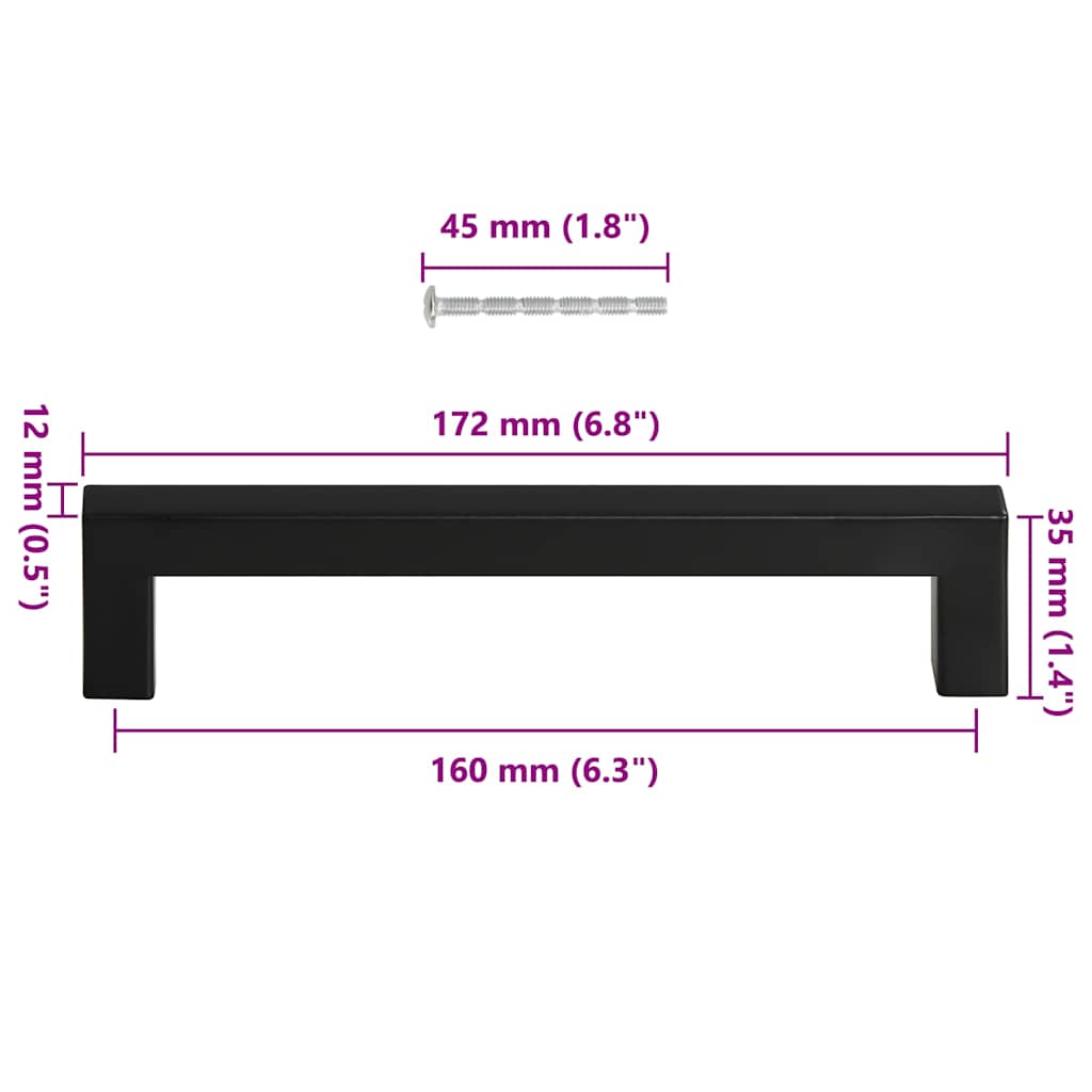 vidaXL Uchwyty do szafek, 10 szt., czarne, 160 mm, stal nierdzewna