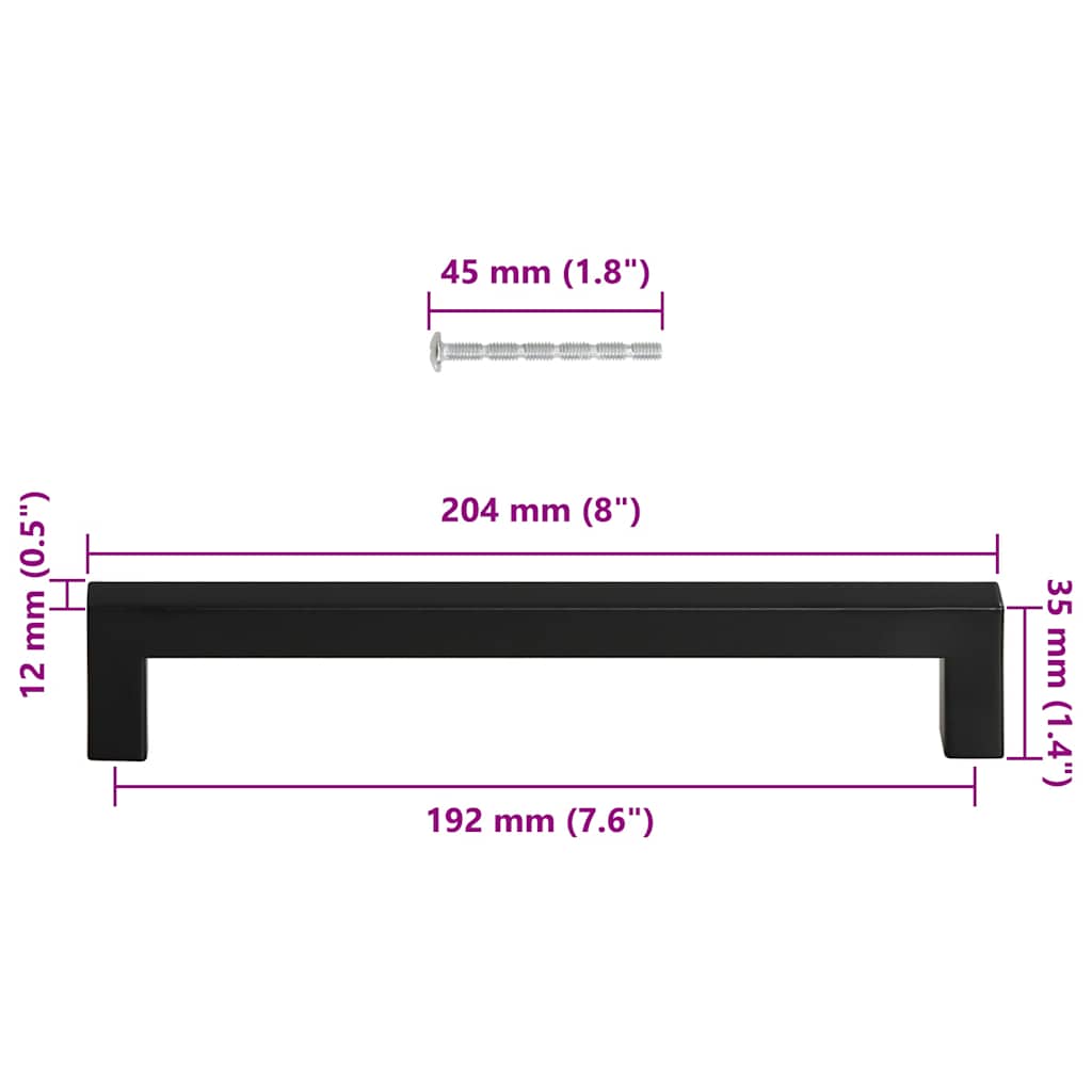 vidaXL Uchwyty do szafek, 5 szt., czarne, 192 mm, stal nierdzewna