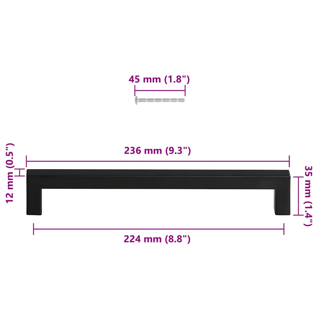 vidaXL Uchwyty do szafek, 5 szt., czarne, 224 mm, stal nierdzewna