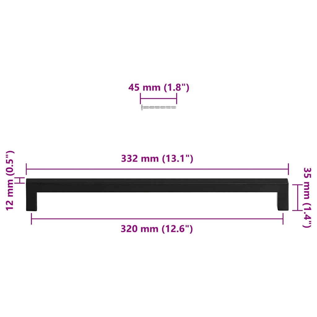vidaXL Uchwyty do szafek, 5 szt., czarne, 320 mm, stal nierdzewna