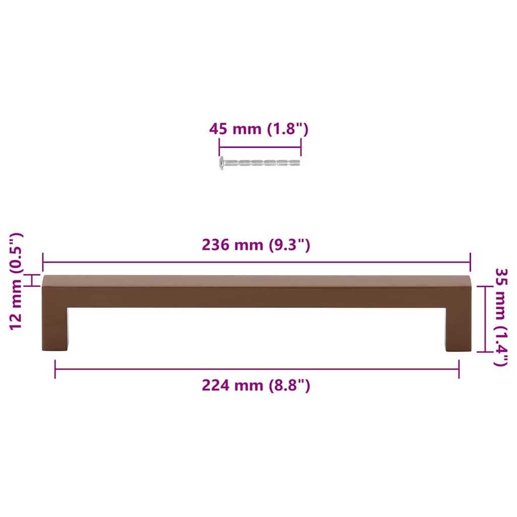 vidaXL Uchwyty do szafek, 5 szt., brąz, 224 mm, stal nierdzewna