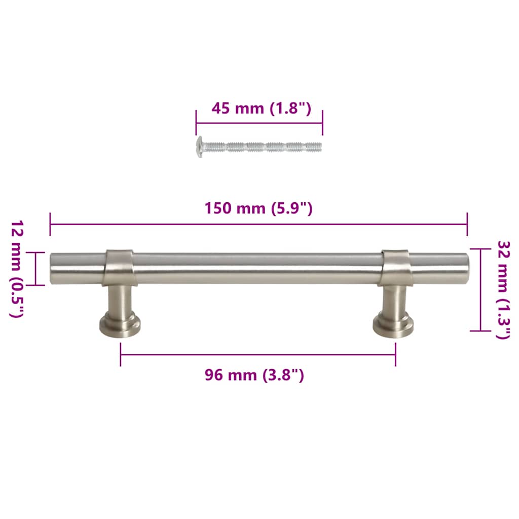vidaXL Uchwyty do szafek, 10 szt., srebrne, 96 mm, stal nierdzewna