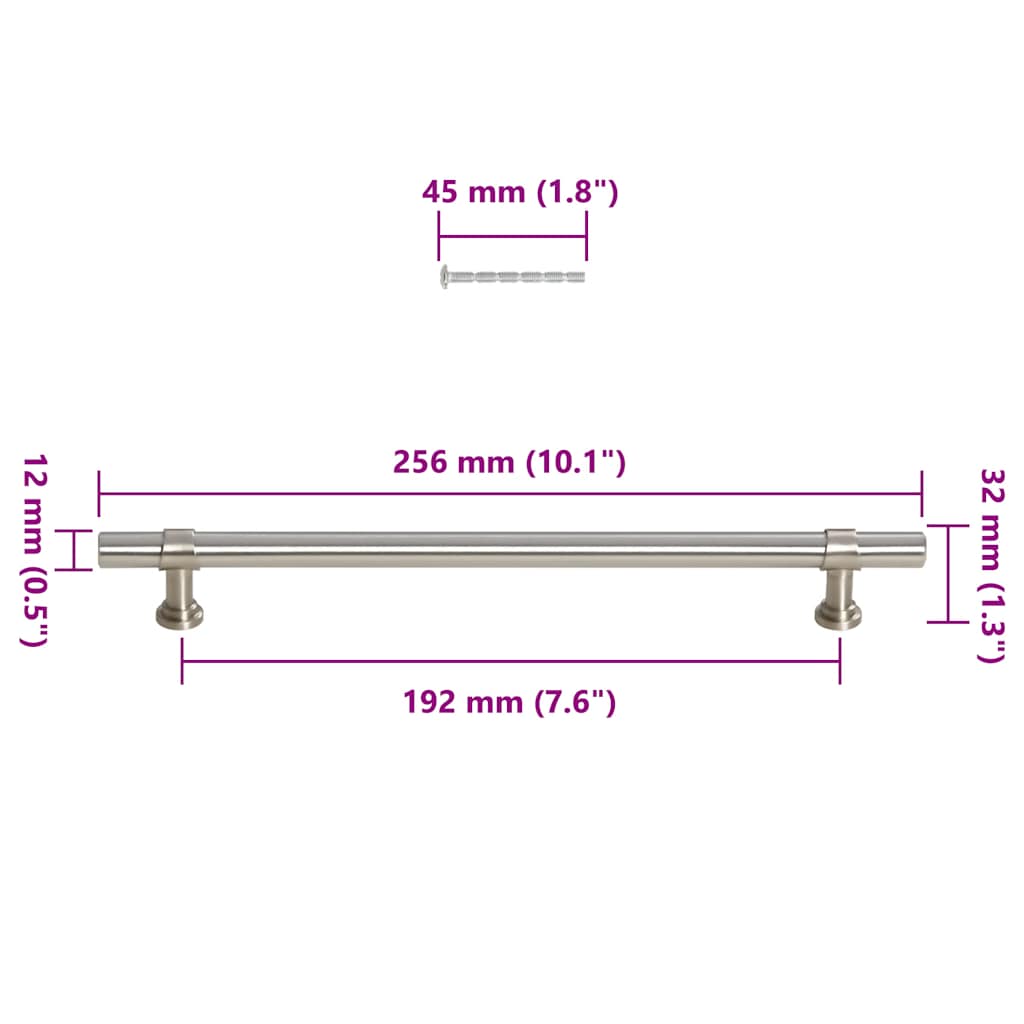 vidaXL Uchwyty do szafek, 5 szt., srebrne, 192 mm, stal nierdzewna