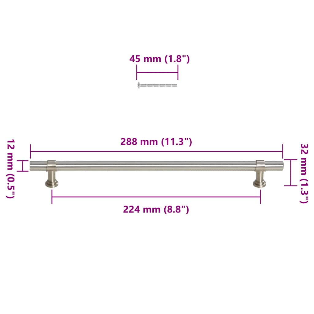 vidaXL Uchwyty do szafek, 5 szt., srebrne, 224 mm, stal nierdzewna