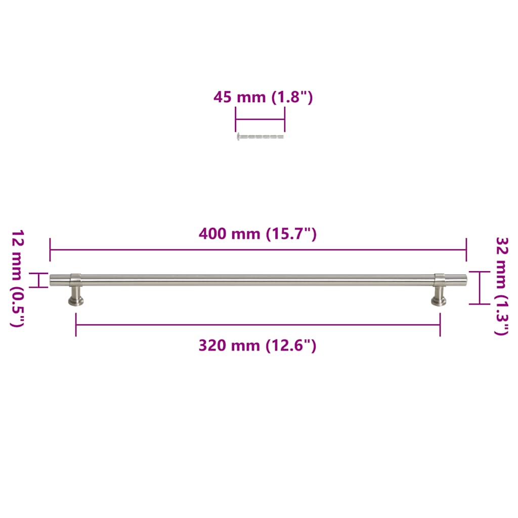 vidaXL Uchwyty do szafek, 5 szt., srebrne, 320 mm, stal nierdzewna